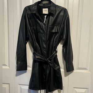 Abercrombie and Fitch NWT faux leather shirt dress with belt